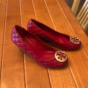 Tory Burch Red Quilted Wedge Heels